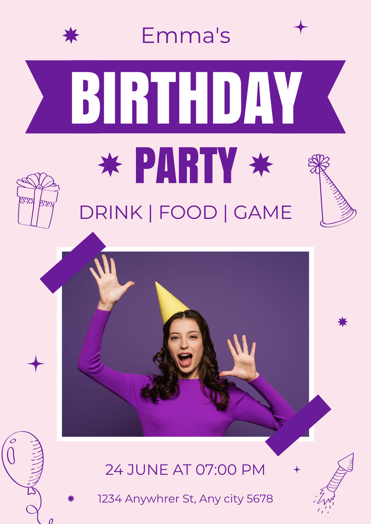 Plantilla de diseño de Birthday Party with Treats Announcement Poster 