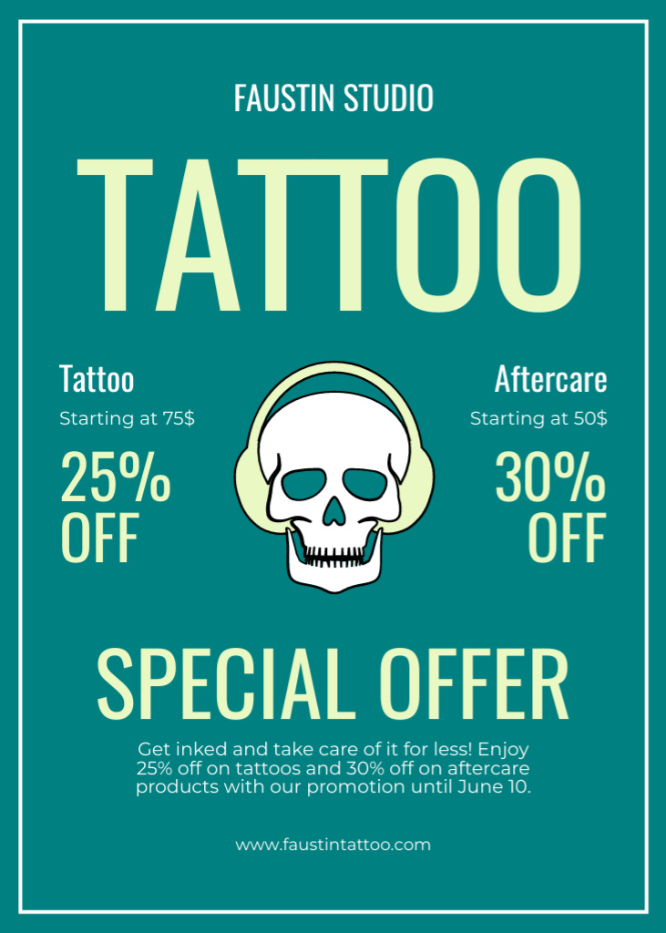 Creative Tattoo Studio With Aftercare Service And Discount Offer Flayer Πρότυπο σχεδίασης
