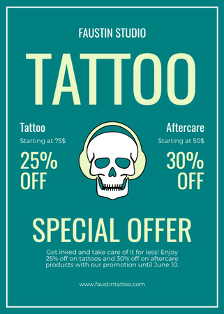 Creative Tattoo Studio With Aftercare Service And Discount Offer Flayer Design Template