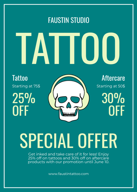 Creative Tattoo Studio With Aftercare Service And Discount Offer Flayer Šablona návrhu