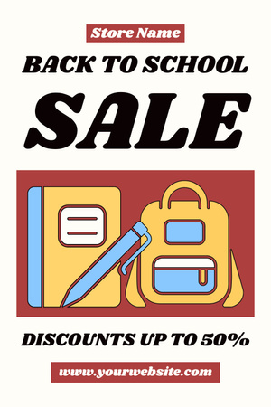 School Stationery and Backpack Sale Announcement Pinterest Design Template