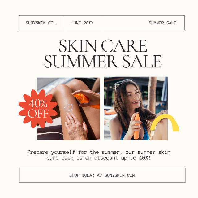 Summer Sun Creams for Skin Care Animated Post tervezősablon