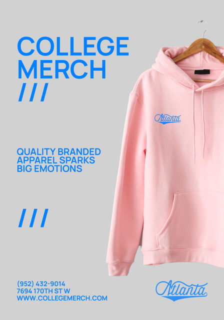 College Apparel and Merchandise Offer with Pink Hoodie Poster 28x40in Design Template