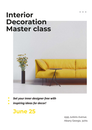 Masterclass of Interior decoration with Yellow Sofa Poster Design Template