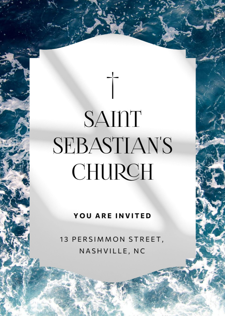 Platilla de diseño Church Invitation with Christian Cross and Blue Waves Flayer