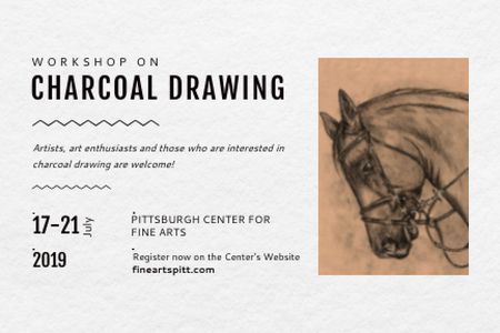 Ontwerpsjabloon van Gift Certificate van Charcoal Drawing Ad with Horse painting