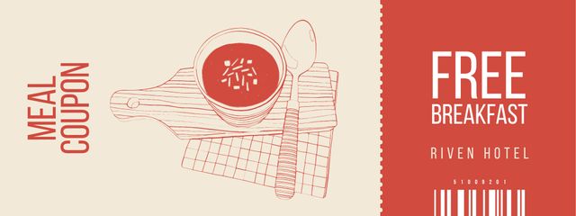 Meal Offer with Soup Illustration Coupon Design Template