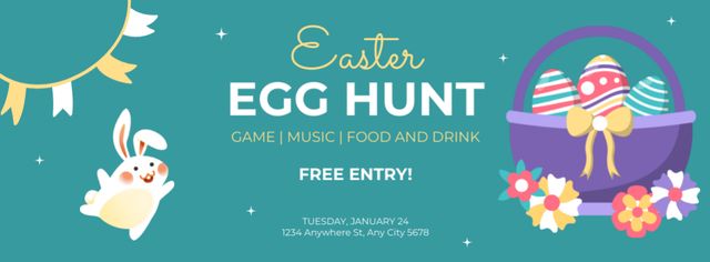 Easter Egg Hunt Announcement with Cute Bunny Facebook cover Design Template