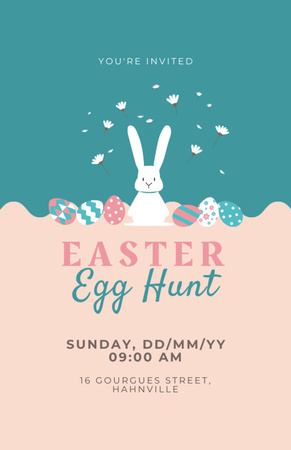 Easter Egg Hunt Announcement on Blue and Beige Invitation 5.5x8.5in Design Template