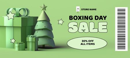 Boxing Day Discount Offer with Cute Green Tree Coupon 3.75x8.25in Tasarım Şablonu