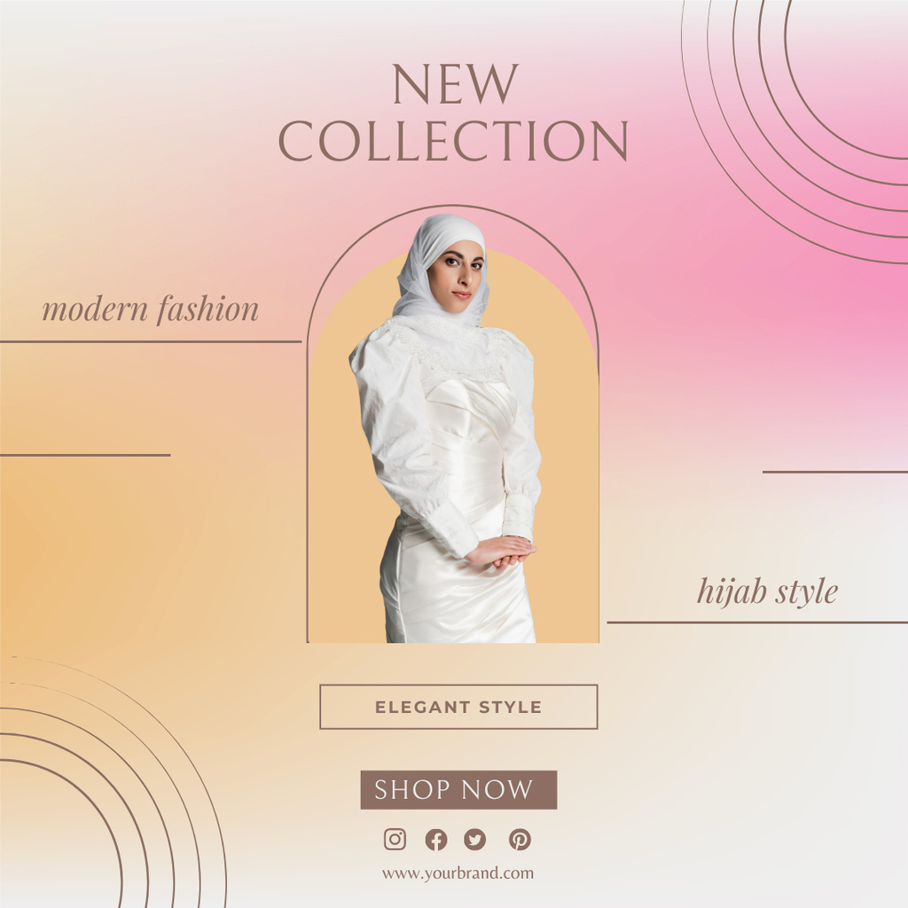 Fashion New Collection Anouncement with Stylish Woman in Hijab Instagram Tasarım Şablonu