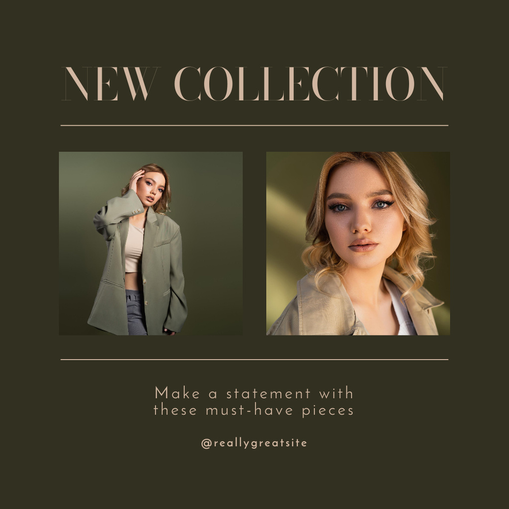 New Collection Announcement of Clothes for Women in Green Blazer Instagram Design Template