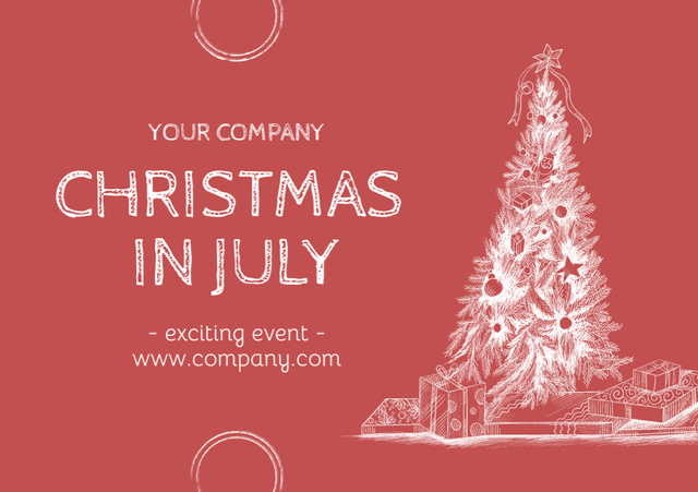 July Christmas Party Announcement with Sketch of Decorated Tree Flyer A5 Horizontal Design Template