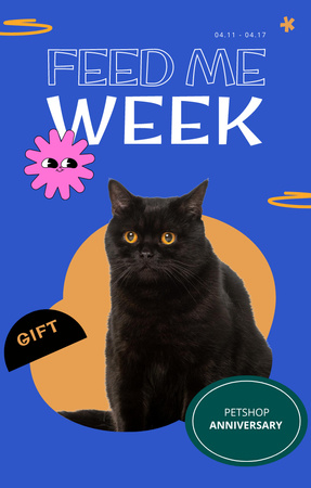National Pet Week with Black Cat Invitation 4.6x7.2in Design Template