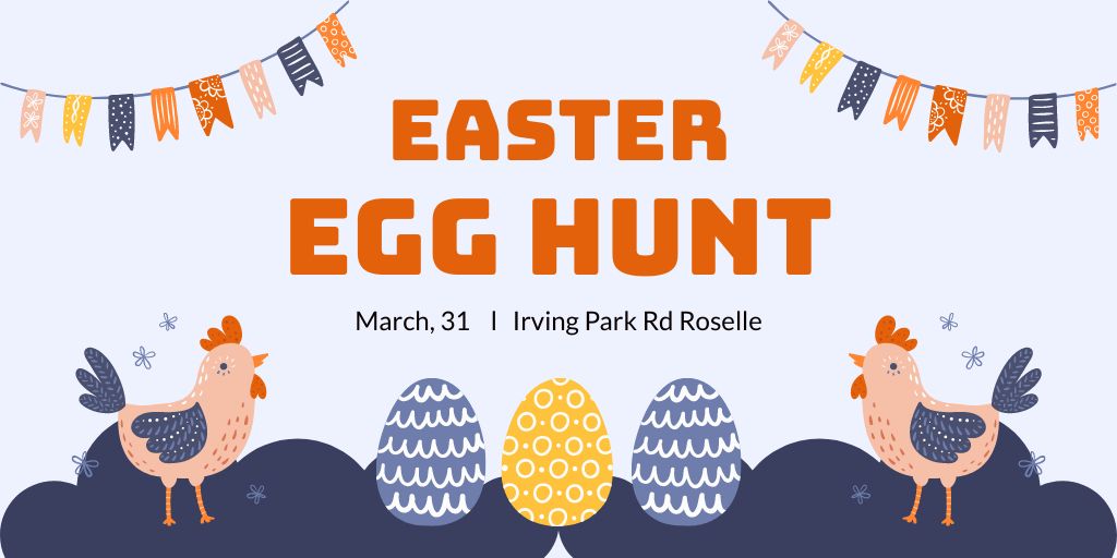 Easter Egg Hunt Promo with Cute Chickens Twitter tervezősablon