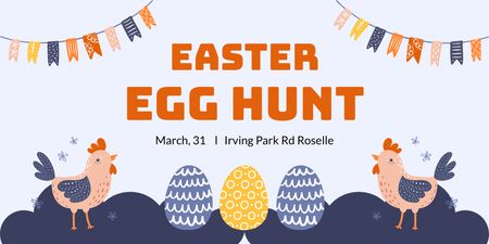 Easter Egg Hunt Promo with Cute Chickens Twitter Design Template