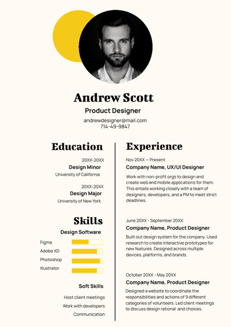 Plantilla de diseño de Skills and Experience of Product Designer Resume 