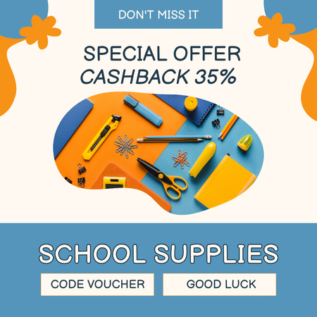 Különleges Cashback ajánlat iskolai kellékekre Instagram tervezősablon