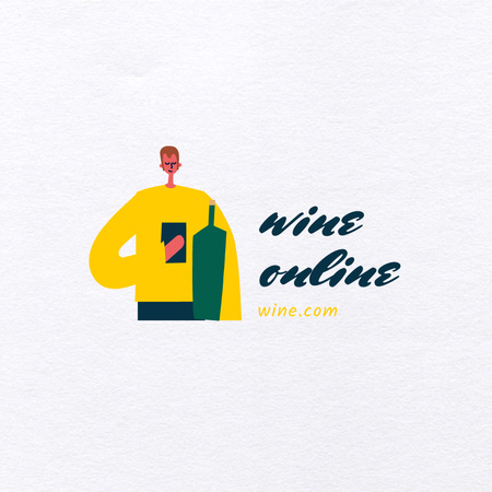 Plantilla de diseño de anuncio de la tienda de vino con con el hombre con botella Logo 