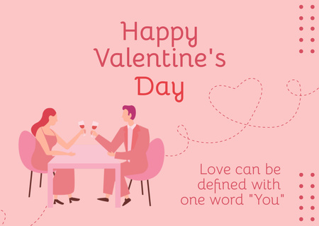 Loving Couple Celebrating Valentine's Day in Restaurant Card Design Template