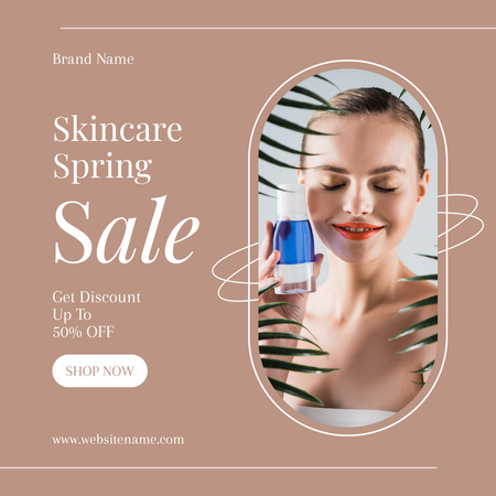 Spring Sale Skin Care with Beautiful Young Woman Instagram AD Design Template