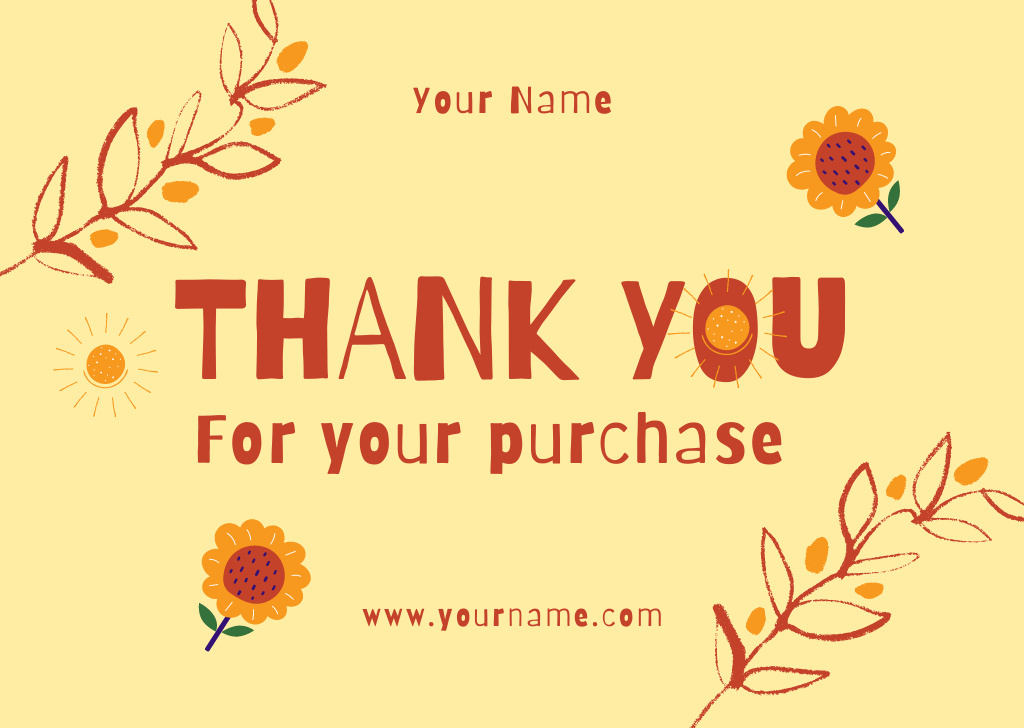 Thank You Phrase with Sunflowers on Yellow Card – шаблон для дизайну