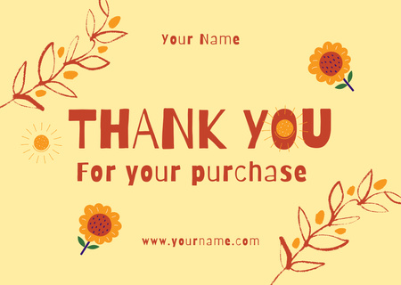 Thank You Phrase with Sunflowers on Yellow Card Modelo de Design