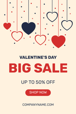 Valentine's Day Sale Offer With Hanging Hearts Postcard 4x6in Vertical Tasarım Şablonu