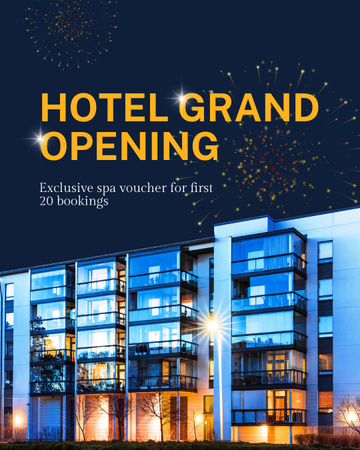 Plantilla de diseño de Gran inauguración de un hotel contemporáneo con obsequios exclusivos Instagram Post Vertical 