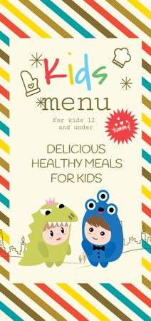 Kids Menu Offer with Cute Children in Costumes Flyer DIN Large Design Template