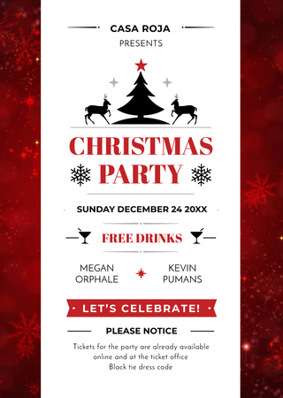 Christmas Party Invitation with Deer and Tree Flyer A6 Design Template