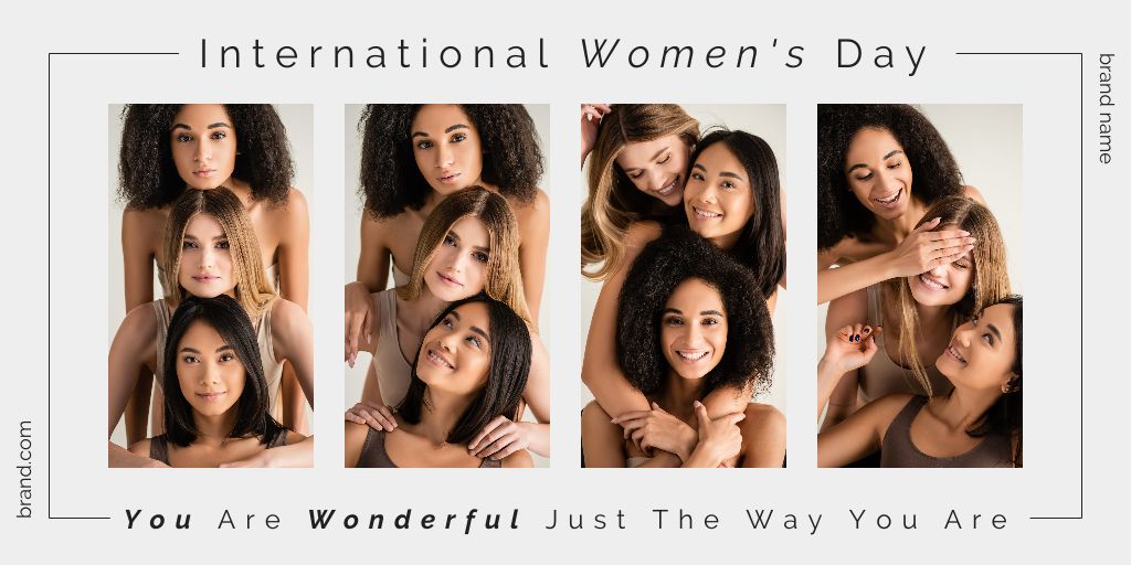 Ontwerpsjabloon van Twitter van Young Women hugging on International Women's Day