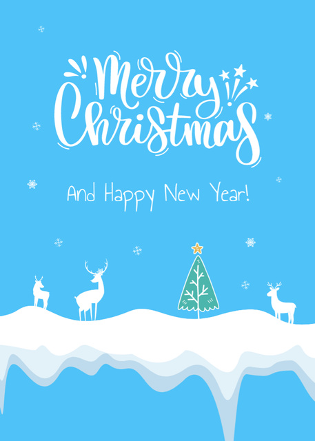 Ontwerpsjabloon van Postcard 5x7in Vertical van Delightful Christmas and New Year Cheers with Winter Landscape
