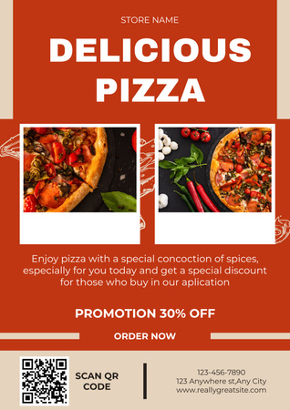 Collage with Discount on Delicious Pizza Poster Design Template