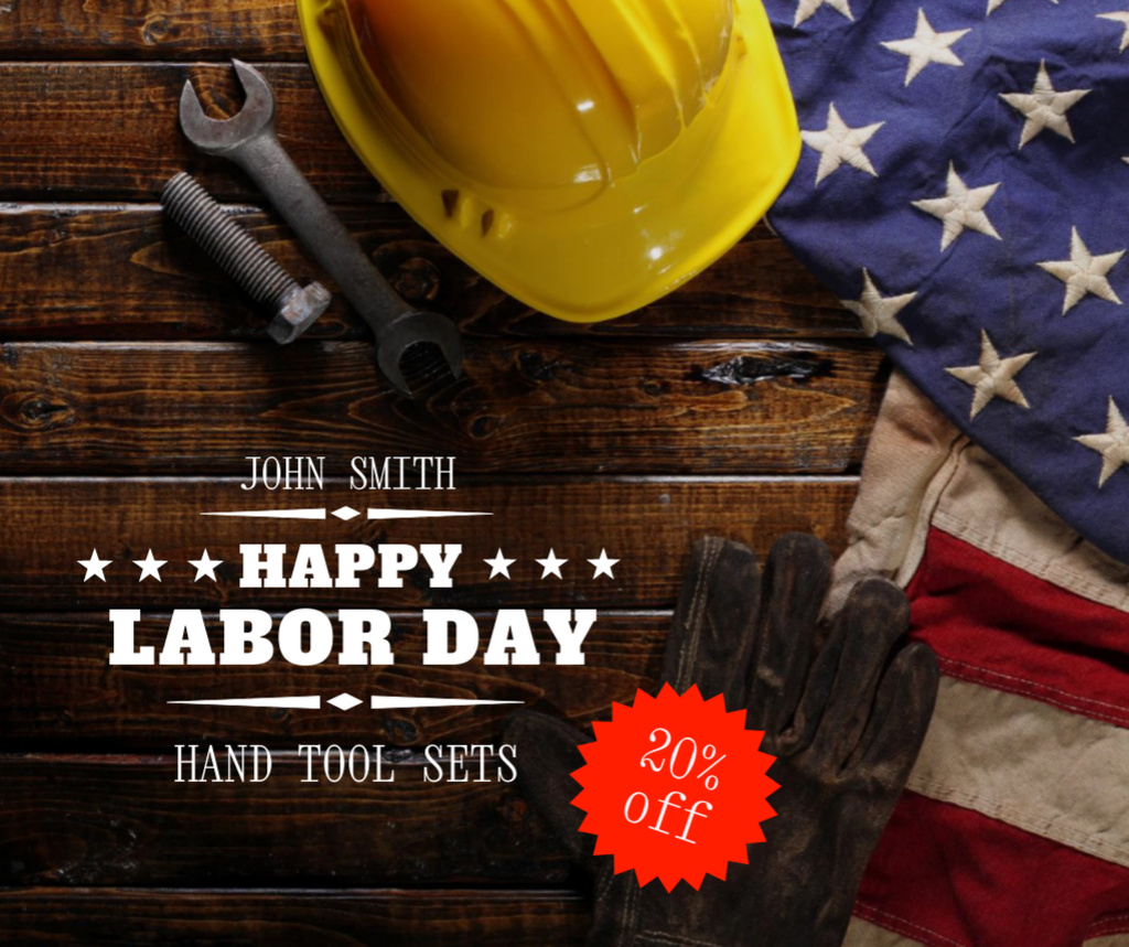 Festive Labor Day Celebration And Discounts For Hand Tools Sets Facebook Tasarım Şablonu