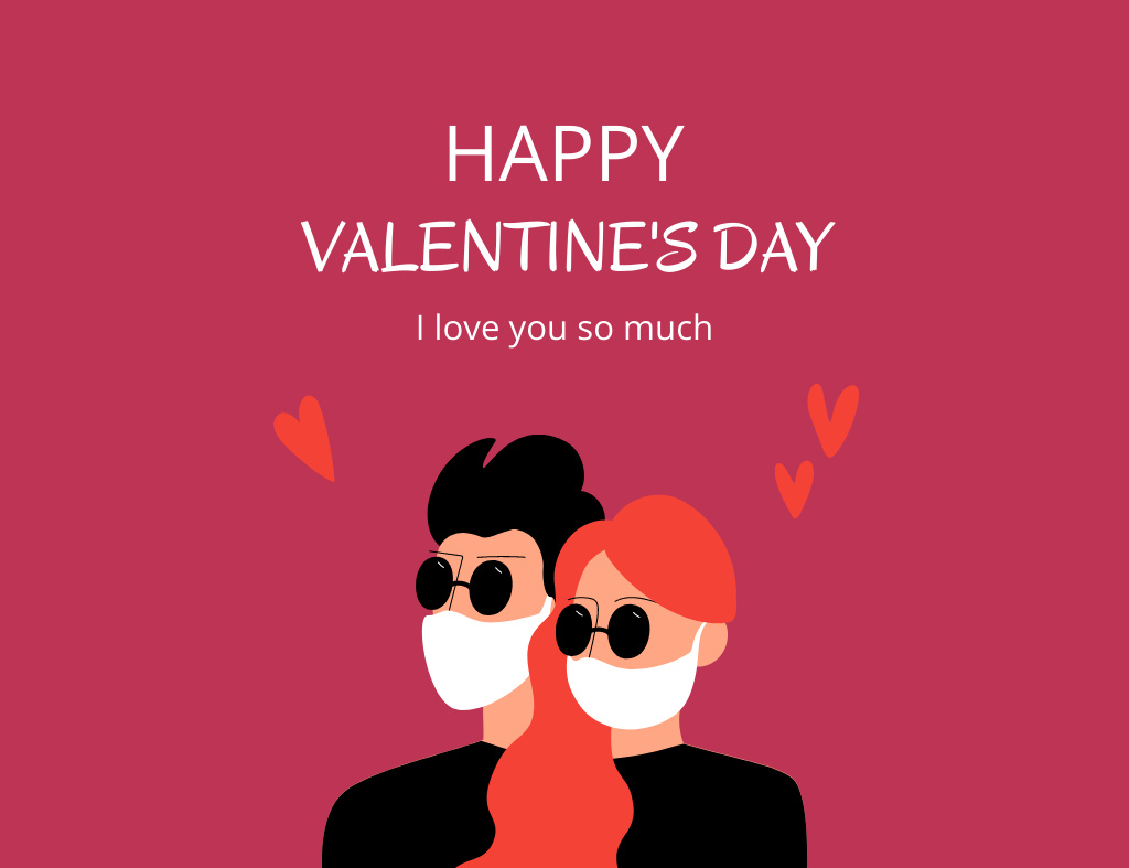 Valentine's Day with Stylish Young Couple in Love Thank You Card 5.5x4in Horizontalデザインテンプレート