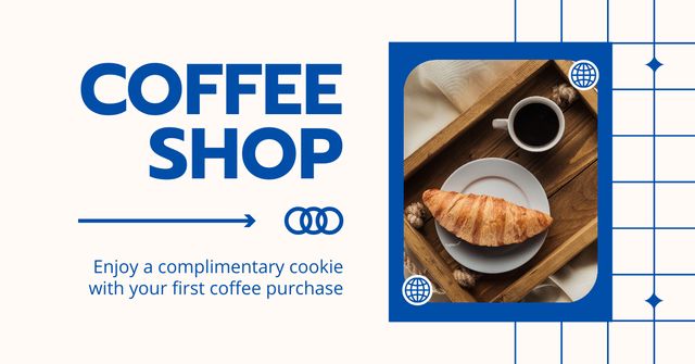 Ontwerpsjabloon van Facebook AD van Coffee Shop Offer Served Croissant And Coffee