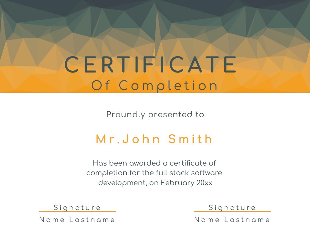 Completion of Software Development Course Award Certificate tervezősablon