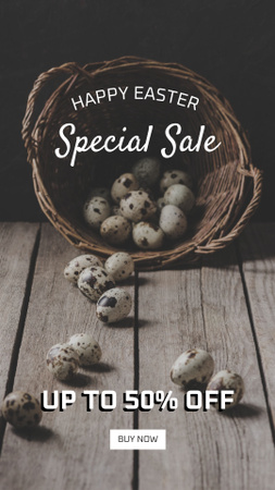 Easter Sale Announcement with Quail Eggs Basket Instagram Story Design Template