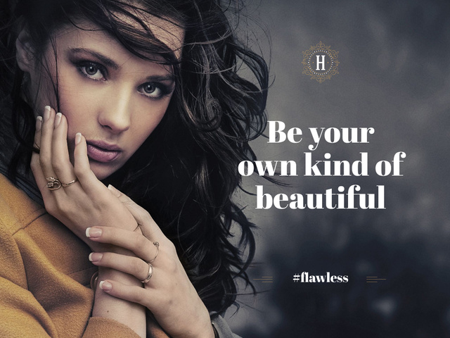 Designvorlage Beautiful young woman with inspirational quote für Presentation