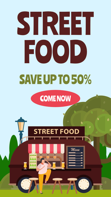 Street Food Ad with Illustration of Booth in Park Instagram Story Šablona návrhu