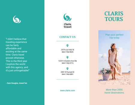Designvorlage Reiseangebot mit Woman Tourist für Brochure 8.5x11in