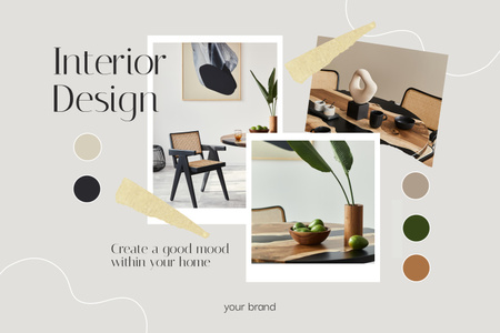 Interior Photos in Beige and Grey on Sticky Tape Mood Board Design Template