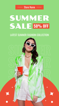 Plantilla de diseño de Anuncio de venta de ropa de verano en verde y naranja Instagram Story 