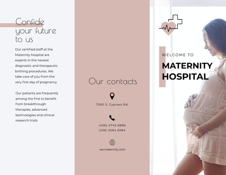 Template di design Annuncio dell'ospedale di maternità con donna incinta felice Brochure 8.5x11in