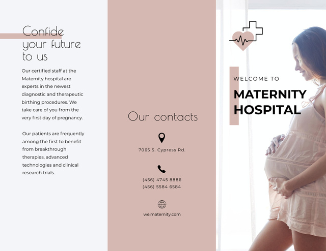 Platilla de diseño Maternity Hospital Ad with Happy Pregnant Woman Brochure 8.5x11in
