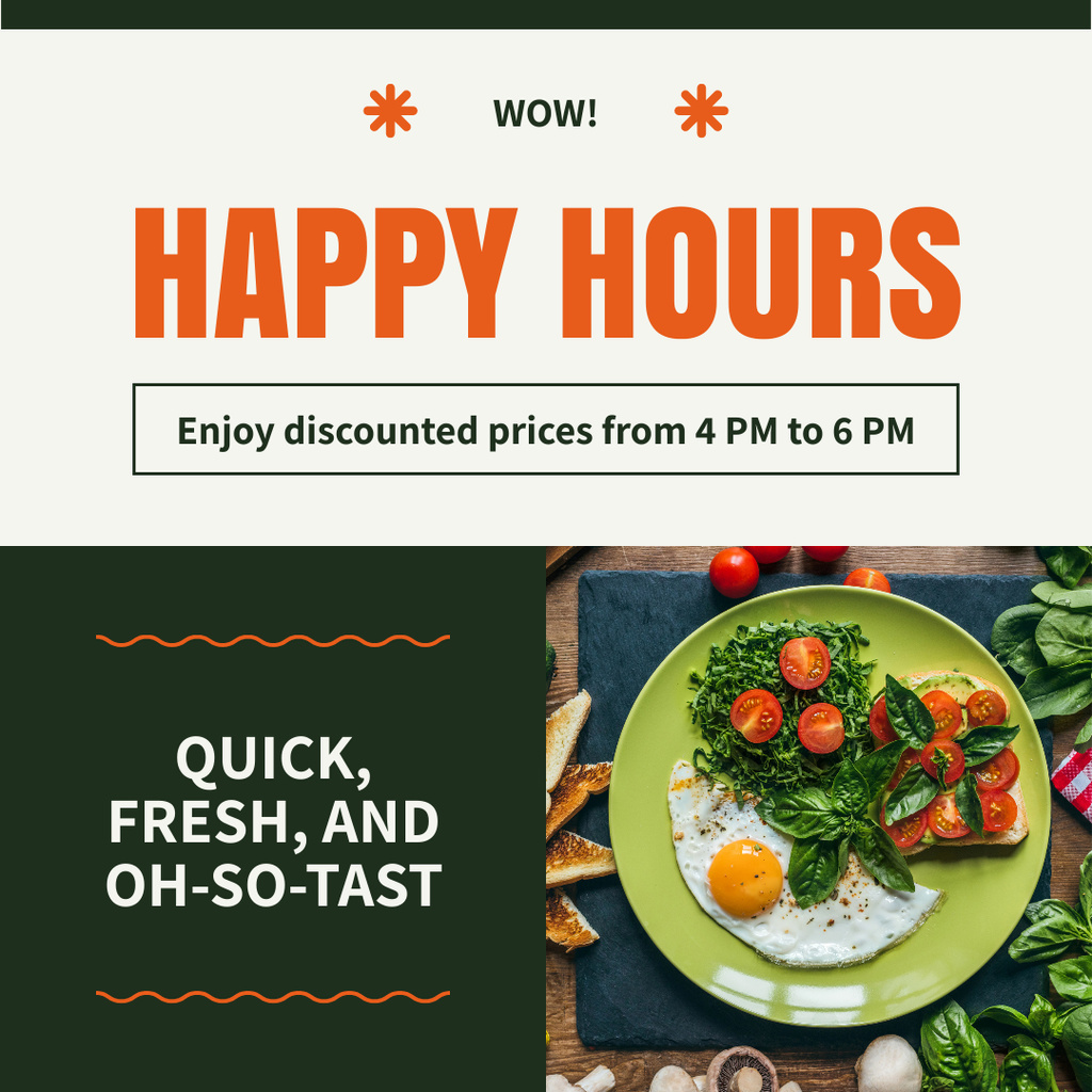 Happy Hours Ad with Tasty Egg with Vegetables Instagram ADデザインテンプレート