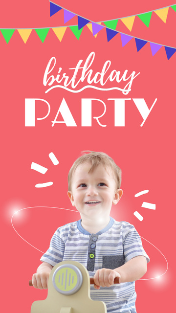Designvorlage Happy Child With Toy And Birthday Party für Instagram Video Story