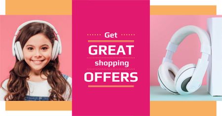 Electronics Offer with Cute Girl in Headphones Facebook AD Design Template