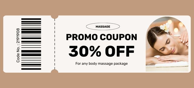 Discount on Any Body Massage Packages Coupon 3.75x8.25in Design Template